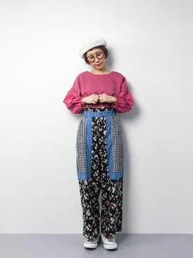 「ウエストイン」｜「アイテム（ハンチング/ベレー帽）」を使った、ひいこさん（レディース・154cm）の春コーディネート