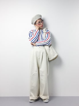 「FREAK'S STORE（フリークスストア）のアイテム（ハンチング/ベレー帽）」を使った、ひいこさん（レディース・154cm）の春コーディネート