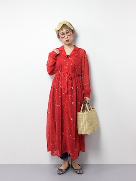 「グリッター」｜「アイテム（ワンピース）」を使った、ひいこさん（レディース・154cm）の春コーディネート