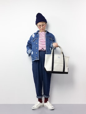「orcival」｜「アイテム（デニムジャケット）」を使った、ひいこさん（レディース・154cm）の春コーディネート