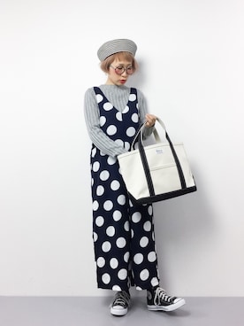 「orcival」｜「アイテム（オールインワン・サロペット）」を使った、ひいこさん（レディース・154cm）の春コーディネート
