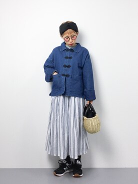 「ストライプスカート」｜「アイテム（ブルゾン）」を使った、ひいこさん（レディース・154cm）の春コーディネート