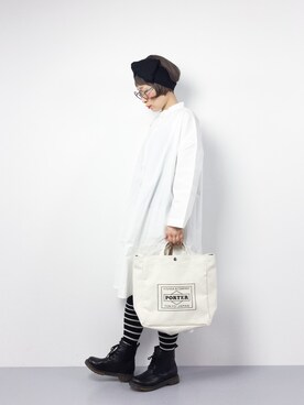 「ボーダーソックス」｜「アイテム（チュニック）」を使った、ひいこさん（レディース・154cm）の春コーディネート