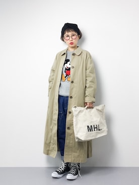 「ヘアバンド」｜「アイテム（ステンカラーコート）」を使った、ひいこさん（レディース・154cm）の春コーディネート