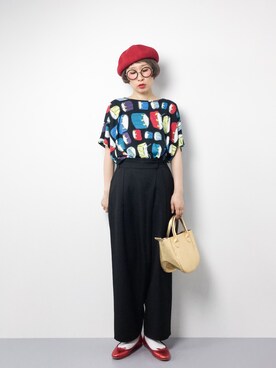 「ウエストイン」｜「アイテム（ハンチング/ベレー帽）」を使った、ひいこさん（レディース・154cm）の春コーディネート