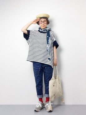 「マリン」｜「アイテム（その他シューズ）」を使った、ひいこさん（レディース・154cm）の春コーディネート