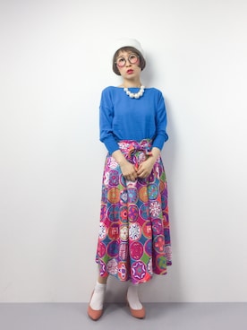 「ウエストイン」｜「アイテム（ハンチング/ベレー帽）」を使った、ひいこさん（レディース・154cm）の春コーディネート