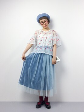 「HARUTA」｜「アイテム（ハンチング/ベレー帽）」を使った、ひいこさん（レディース・154cm）の春コーディネート