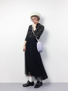 「ラウンドバッグ」｜「アイテム（帽子）」を使った、ひいこさん（レディース・154cm）の春コーディネート