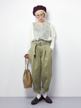 「NOMBRE IMPAIR（ノンブルアンペール）のアイテム（Tシャツ/カットソー）」を使った、ひいこさん（レディース・154cm）の春コーディネート
