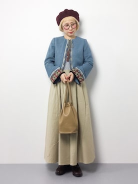 「LILY BROWN（リリーブラウン）のアイテム（ノーカラージャケット）」を使った、ひいこさん（レディース・154cm）の春コーディネート