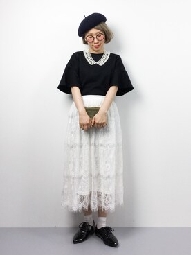 「ラッフルスリーブ」｜「アイテム（スカート）」を使った、ひいこさん（レディース・154cm）の夏コーディネート