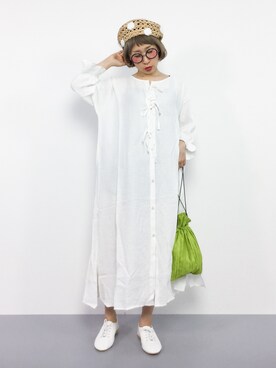 「蛍光カラー」｜「アイテム（シャツワンピース）」を使った、ひいこさん（レディース・154cm）の夏コーディネート