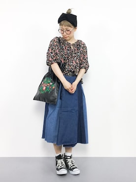 「リメイクデニム」｜「アイテム（スカート）」を使った、ひいこさん（レディース・154cm）の夏コーディネート