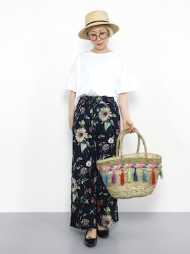 ボタニカル柄ウエストシャーリングワイドパンツを使ったレディース人気ファッションコーディネート Wear ボタニカル柄ウエストシャーリングワイドパンツを使ったレディース人気ファッションコーディネート Wear