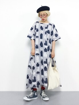 「靴下チラ見せ」｜「アイテム（ワンピース/ドレス）」を使った、ひいこさん（レディース・154cm）の夏コーディネート
