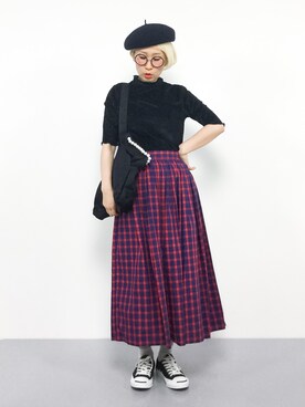 ひいこさんの「タイプライター格子　ギャザースカート」を使ったコーディネート