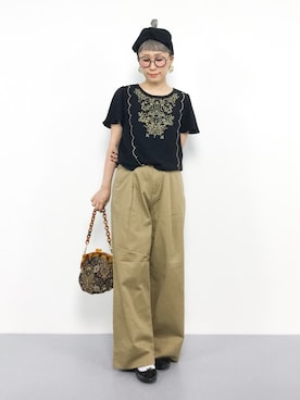 「スカラップ」｜「アイテム（チノパンツ）」を使った、ひいこさん（レディース・154cm）の夏コーディネート