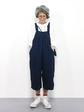 「靴下チラ見せ」｜「アイテム（オールインワン・サロペット）」を使った、ひいこさん（レディース・154cm）の秋コーディネート