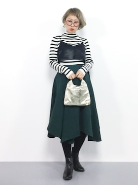 「ボーダーニット」｜「アイテム（キャミソール）」を使った、ひいこさん（レディース・154cm）の秋コーディネート