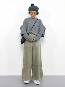 「MERLOT（メルロー）のリブニットティアードフリル袖プルオーバー640-8527（ニット/セーター）」を使った、ひいこさん（レディース・154cm）の秋コーディネート