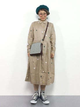 「グラニフ」｜「アイテム（シャツワンピース）」を使った、ひいこさん（レディース・154cm）の秋コーディネート
