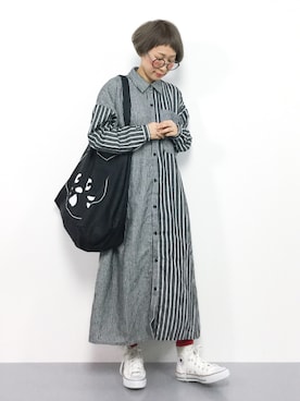 「にゃー」｜「アイテム（シャツワンピース）」を使った、ひいこさん（レディース・154cm）の秋コーディネート