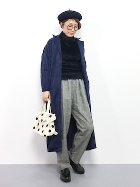 「フェザー」｜「アイテム（チェスターコート）」を使った、ひいこさん（レディース・154cm）の秋コーディネート
