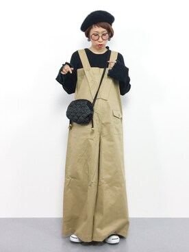 「フレアスリーブ」｜「アイテム（サロペット/オーバーオール）」を使った、ひいこさん（レディース・154cm）の秋コーディネート