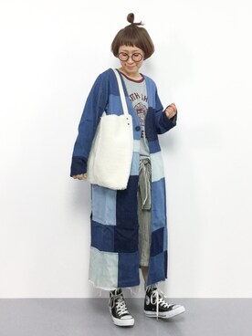 「ラグランTシャツ」｜「アイテム（デニムジャケット）」を使った、ひいこさん（レディース・154cm）の秋コーディネート