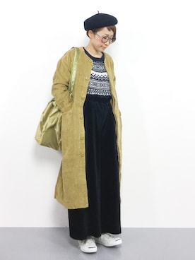 「黄色」｜「アイテム（ノーカラージャケット）」を使った、ひいこさん（レディース・154cm）の秋コーディネート