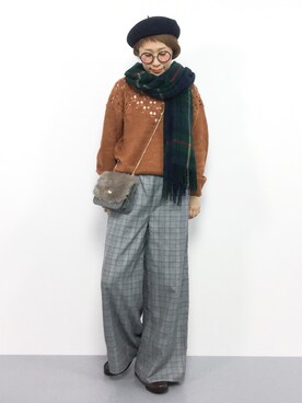 「透かし編みニット」｜ひいこさん（レディース・154cm）の秋コーディネート