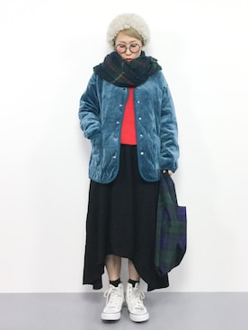 「大判ストール」｜「アイテム（その他アウター）」を使った、ひいこさん（レディース・154cm）の秋コーディネート