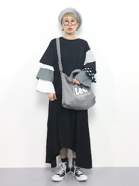 「袖フリル」｜「アイテム（ハンチング/ベレー帽）」を使った、ひいこさん（レディース・154cm）の秋コーディネート