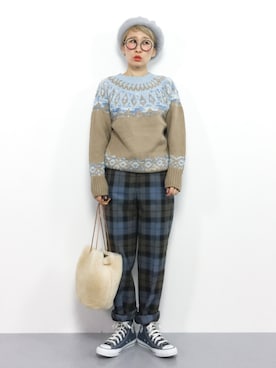 「フェザー」｜「アイテム（ハンチング/ベレー帽）」を使った、ひいこさん（レディース・154cm）の秋コーディネート