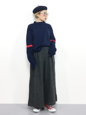 「NANING9（ナンニング）のNANING9 リブ編ポイントセーター（ニット/セーター）」を使った、ひいこさん（レディース・154cm）の秋コーディネート