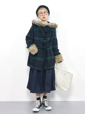「ファー」｜「アイテム（ダッフルコート）」を使った、ひいこさん（レディース・154cm）の秋コーディネート