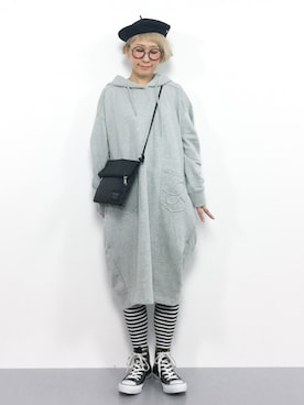 「ボーダーソックス」｜「アイテム（ハンチング/ベレー帽）」を使った、ひいこさん（レディース・154cm）の秋コーディネート