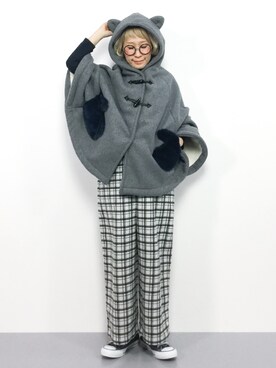「冬」｜「アイテム（ポンチョ）」を使った、ひいこさん（レディース・154cm）の秋コーディネート
