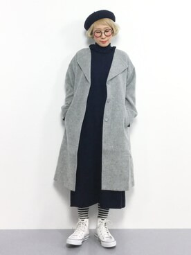 「ボーダーソックス」｜「アイテム（その他アウター）」を使った、ひいこさん（レディース・154cm）の秋コーディネート