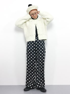 「ドットパンツ」｜「アイテム（ブルゾン）」を使った、ひいこさん（レディース・154cm）の冬コーディネート
