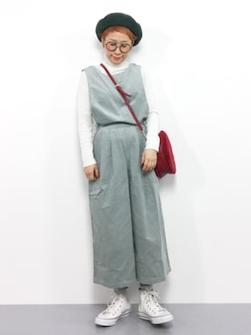 「シロップ．（シロップ．）のアイテム（サロペット/オーバーオール）」を使った、ひいこさん（レディース・154cm）の冬コーディネート