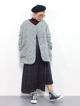 「ラップスカート」｜「アイテム（ブルゾン）」を使った、ひいこさん（レディース・154cm）の冬コーディネート
