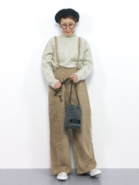 「anap mimpi（アナップミンピ）のアイテム（サロペット/オーバーオール）」を使った、ひいこさん（レディース・154cm）の冬コーディネート