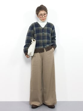 「BEAMS BOY（ビームスボーイ）のBEAMS BOY / シャギー チェック カーディガン（カーディガン/ボレロ）」を使った、ひいこさん（レディース・154cm）の冬コーディネート