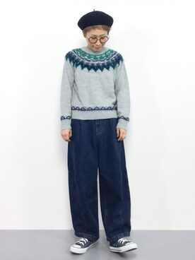 「l'atelier du savon（アトリエドサボン）のﾃﾞﾆﾑ              ﾜｲﾄﾞPT（デニムパンツ）」を使った、ひいこさん（レディース・154cm）の冬コーディネート