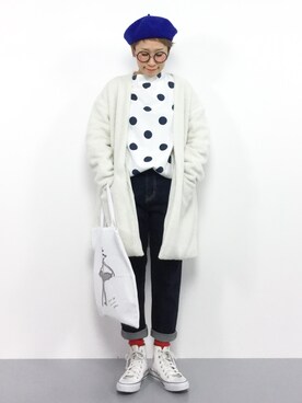 「PUAL CE CIN（ピュアルセシン）のアイテム（ノーカラージャケット）」を使った、ひいこさん（レディース・154cm）の冬コーディネート