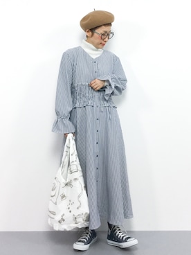 「アイテム（シャツワンピース、ブルー系）」を使った、ひいこさん（レディース・154cm）の冬コーディネート