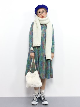 「Jocomomola（ホコモモラ）のアイテム（ワンピース/ドレス）」を使った、ひいこさん（レディース・154cm）の冬コーディネート