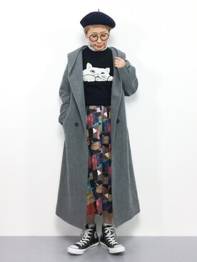 「ネコ」｜「アイテム（その他アウター）」を使った、ひいこさん（レディース・154cm）の冬コーディネート